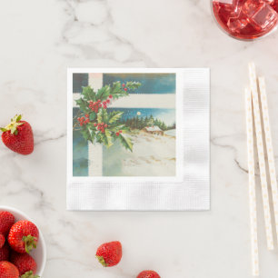Weihnachtslandschaft Holly Snow Winter Serviette