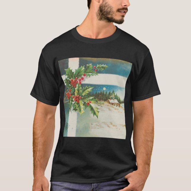 Weihnachtslandschaft Holly Snow Winter T-Shirt (Vorderseite)