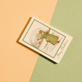 Weihnachtslandschaft Kindermädchen Grünes Kleid Feiertagspostkarte