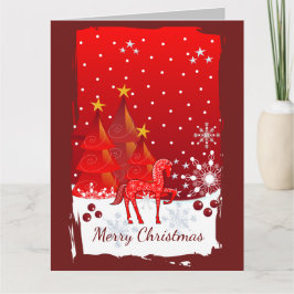 Weihnachtslandschaft mit Pferd und Sondertext Karte