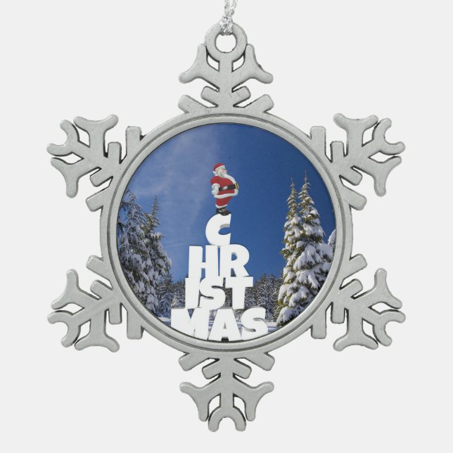 Weihnachtslandschaft Schneeflocken Zinn-Ornament (Vorderseite)