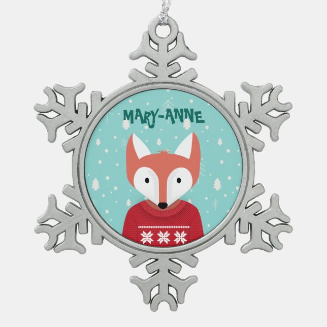 Weihnachtslandschaft Schneeflocken Zinn-Ornament (Vorderseite)