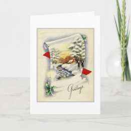 Weihnachtslandschaftsrolle Vintage Feiertagskarte