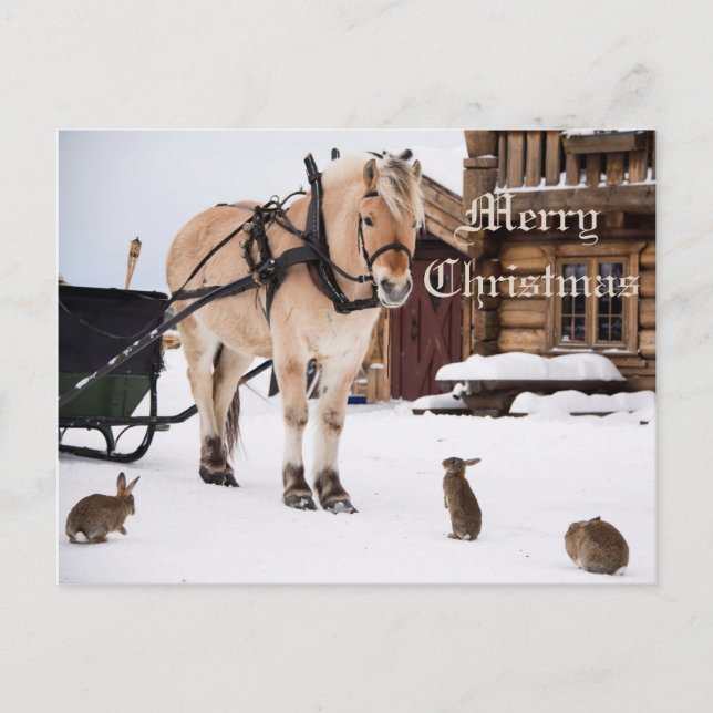 Weihnachtslandwirt Idylle Tierfreunde Feiertagspostkarte (Vorderseite)