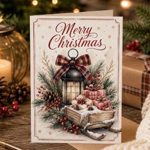 Weihnachtslaterne Vintage Weihnachtsschlitten Feiertagskarte
