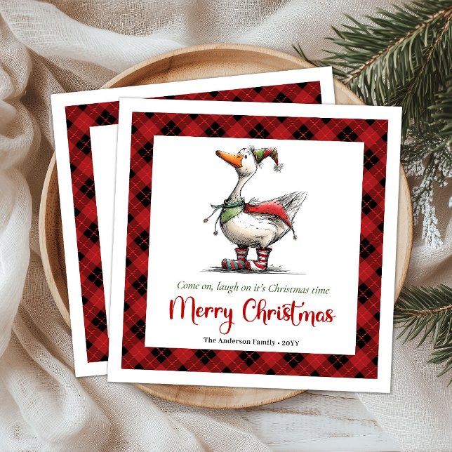 Weihnachtslaunen Gans Lustig Verspielt Servietten (Christmas Whimsy Goose Funny Playful Napkins)