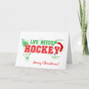 Weihnachtsleben braucht Hockey Grußkarte Feiertagskarte