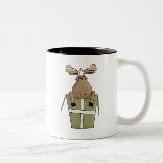 Weihnachtslebewesen · Elche u. Geschenkboxen Zweifarbige Tasse (Rechts)