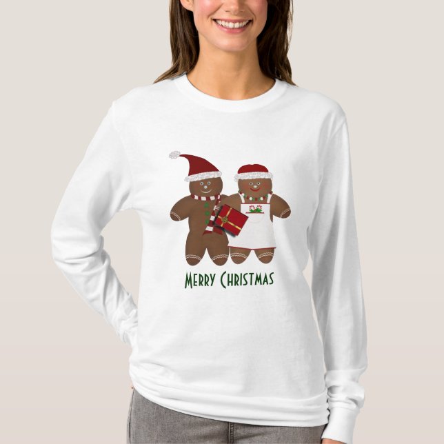 Weihnachtslebkuchen-Paar-T-Shirt T-Shirt (Vorderseite)