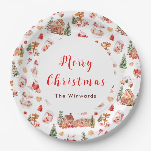Weihnachtslebkuchen Rot Frohe Weihnachten Pappteller (Vorderseite)