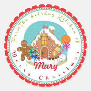 Weihnachtslebkuchenhaus-Backenaufkleberaufkleber Runder Aufkleber