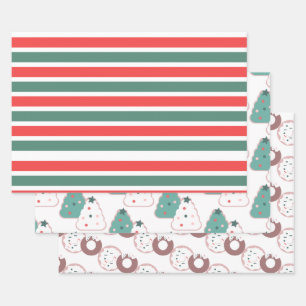 Weihnachtsleckereien und Streifen Geschenkpapier Set