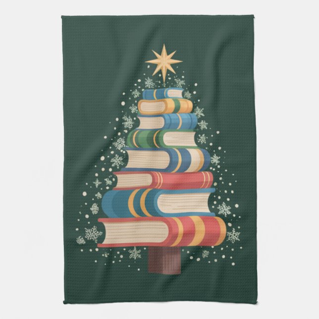 Weihnachtslehrer Bücher Tree Xmas Reading Holiday Geschirrtuch (Vertikal)
