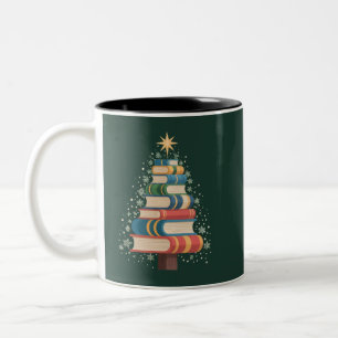 Weihnachtslehrer Bücher Tree Xmas Reading Holiday Zweifarbige Tasse