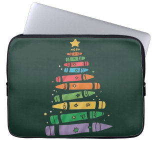 Weihnachtslehrer Buntstift Baum Hübsche Xmas Licht Laptopschutzhülle