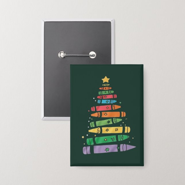 Weihnachtslehrer Buntstift Baum Süße Xmas Lichter  Button (Vorderseite/Rückseite)