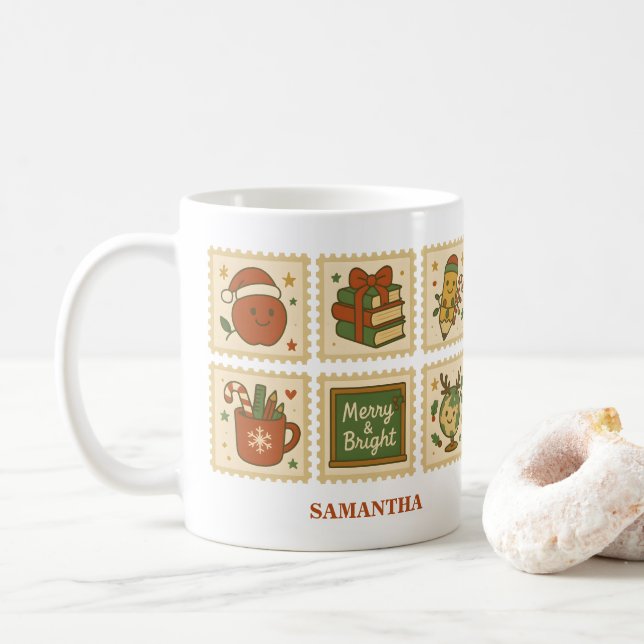 Weihnachtslehrer Collage Tasse | Merry & Bright (Mit Donut)