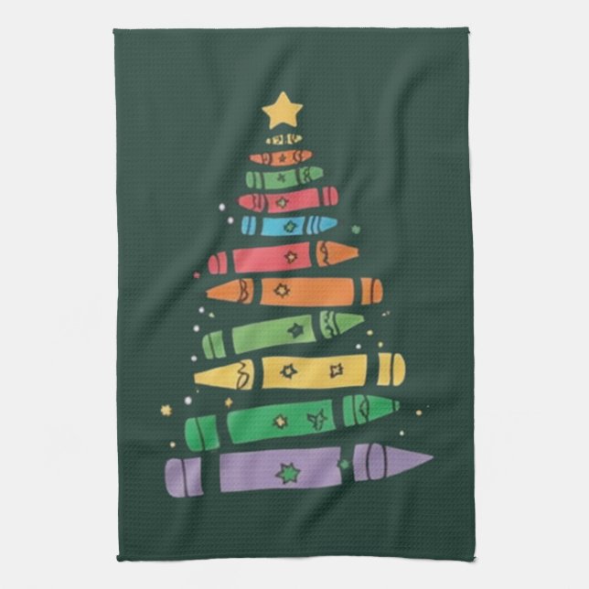 Weihnachtslehrer Crayon Tree Niedliche Weihnachtsb Geschirrtuch (Vertikal)