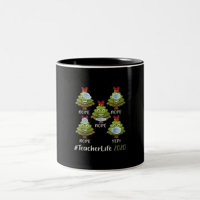 Weihnachtslehrer Leben 2020 Tree Wearing Maske Ges Zweifarbige Tasse (Mittel)