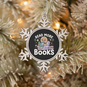 Weihnachtslehrer liest mehr Bücher lustig Schneeflocken Zinn-Ornament