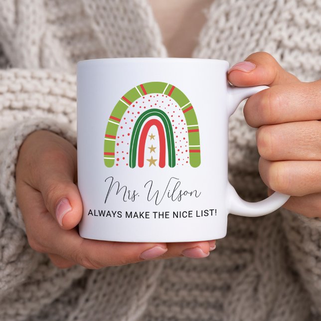 Weihnachtslehrer Rainbow Nice List Kaffeetasse (Christmas Teachers Rainbow Nice List Coffee Mug)