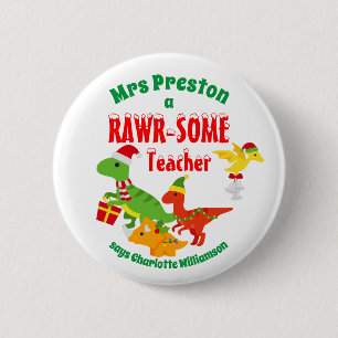Weihnachtslehrer Wertschätzung Kinder Dinosaurier  Button