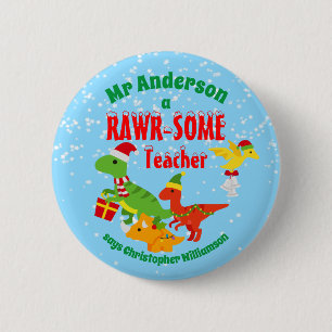 Weihnachtslehrer Wertschätzung Kinder Dinosaurier  Button
