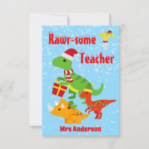 Weihnachtslehrer Wertschätzung Kinder Dinosaurier  Dankeskarte