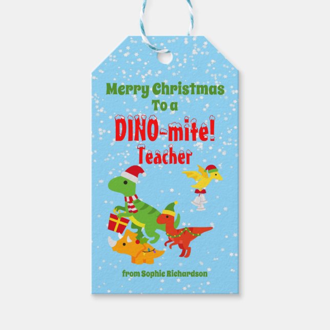 Weihnachtslehrer Wertschätzung Kinder Dinosaurier  Geschenkanhänger (Vorderseite)