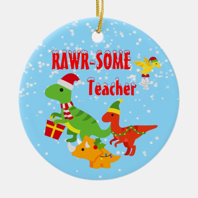 Weihnachtslehrer Wertschätzung Kinder Dinosaurier Keramik Ornament (Vorne)