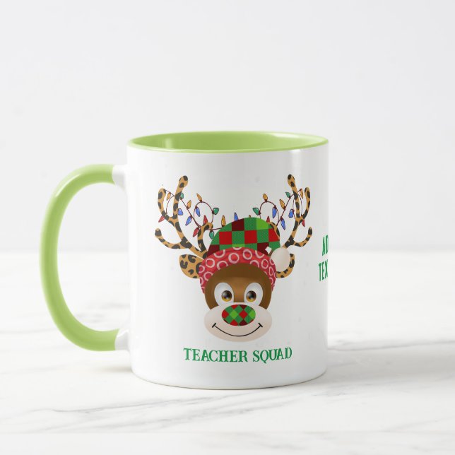 Weihnachtslehrerin Squad Reindeer Teacher Green Tasse (Links)