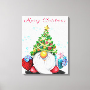 Weihnachtsleinwand-Druck Gnom mit Geschenk Leinwanddruck