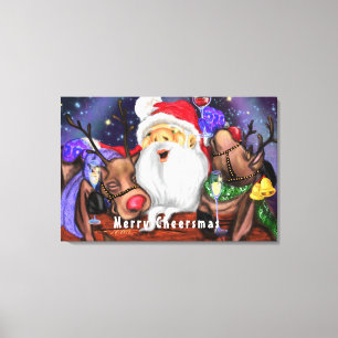 Weihnachtsleinwanddruck Santa und Rentiere Leinwanddruck
