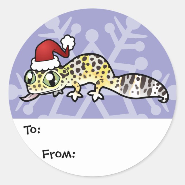 Weihnachtsleopard Gecko Geschenktasten Runder Aufkleber (Vorderseite)
