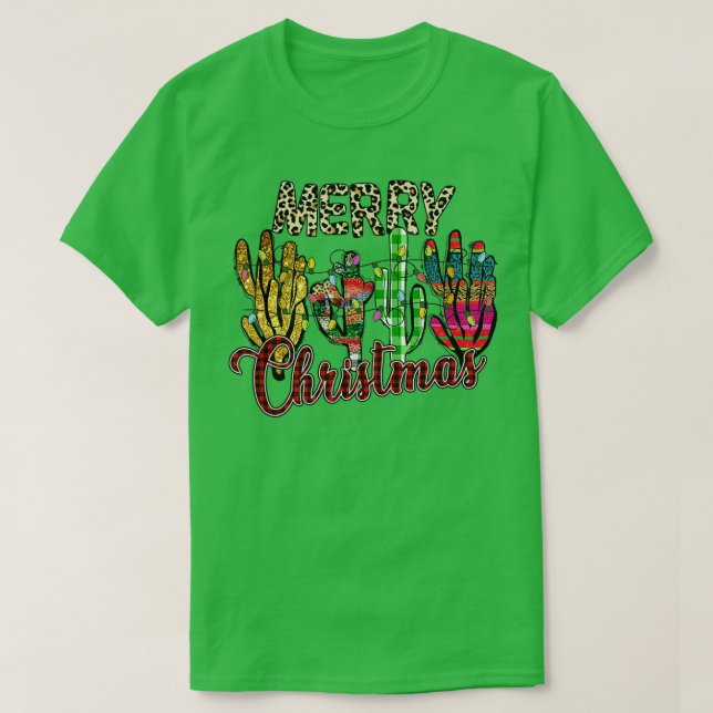 Weihnachtsleopard Lights Cactus Santa Lover Xmas T-Shirt (Design vorne)