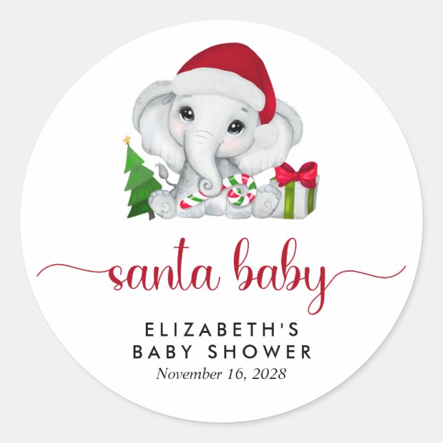 Weihnachtslephant Santa Baby Boy Dusche Runder Aufkleber (Vorderseite)