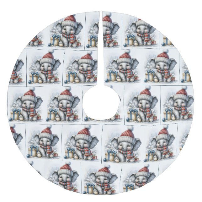 Weihnachtslephon mit Geschenken Polyester Weihnachtsbaumdecke (Vorderseite)