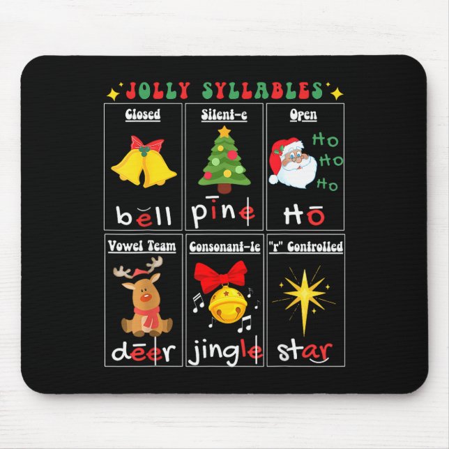 Weihnachtsleselehrer Silbentypen Phonemisch  Mousepad (Vorne)