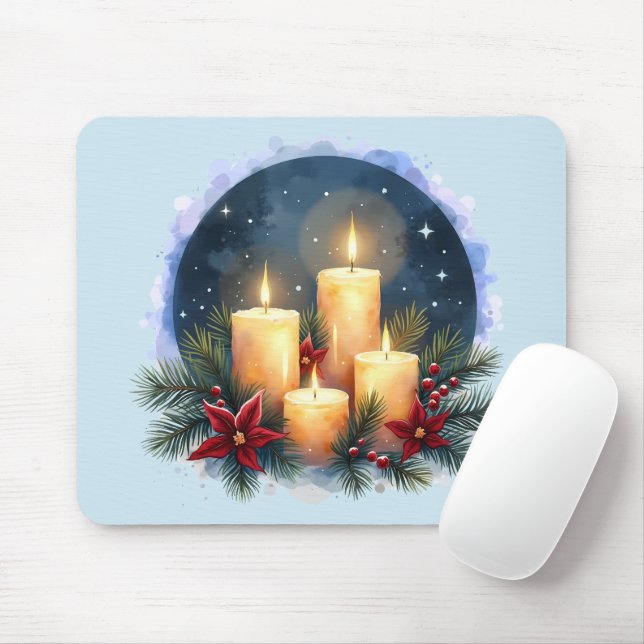 Weihnachtsleuchte mit Poinsettias Mousepad (Mit Mouse)