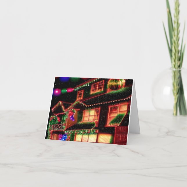 Weihnachtsleuchten auf Hausgrüßkarte Karte (Vorderseite)