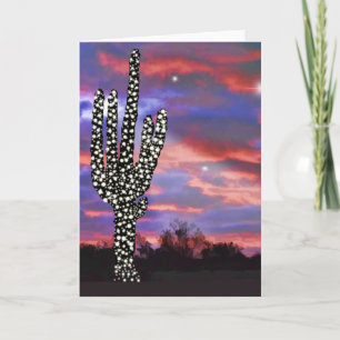 Weihnachtsleuchten auf Wüste Saguaro Cactus Feiertagskarte