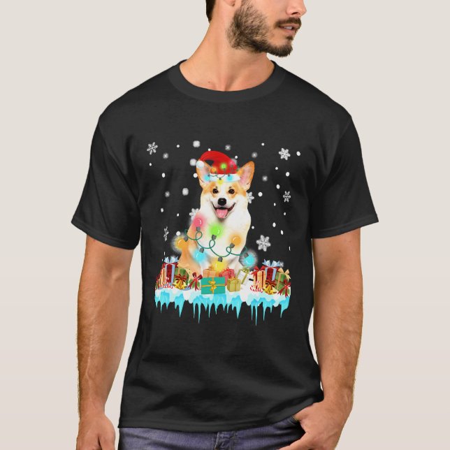Weihnachtsleuchten Corgi Dog Santa Tree Xmas Corgi T-Shirt (Vorderseite)