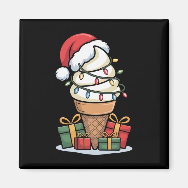 Weihnachtsleuchten Eiscreme mit Weihnachtsmannmütz Magnet (Vorne)