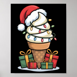Weihnachtsleuchten Eiscreme mit Weihnachtsmannmütz Poster