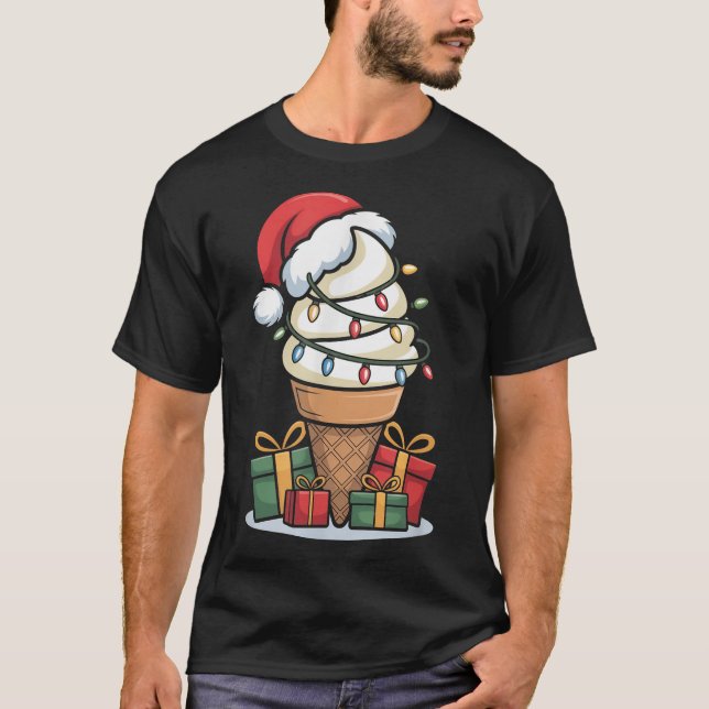 Weihnachtsleuchten Eiscreme mit Weihnachtsmannmütz T-Shirt (Vorderseite)