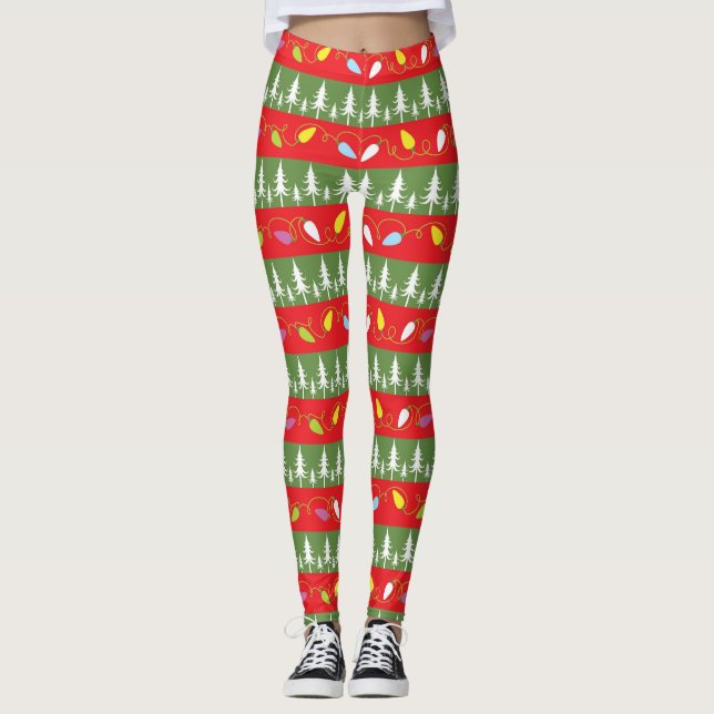 Weihnachtsleuchten in Rot und Grün Leggings (Vorderseite)