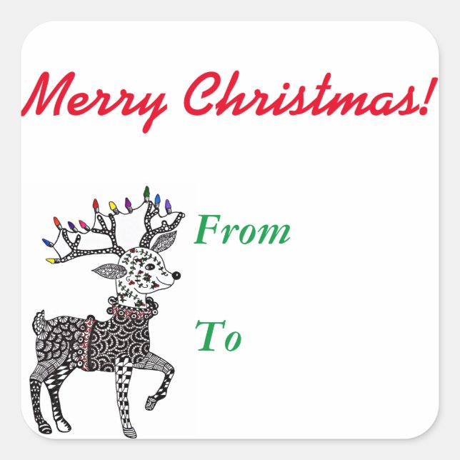 Weihnachtsleuchten Rentierkleber Quadratischer Aufkleber (Vorderseite)