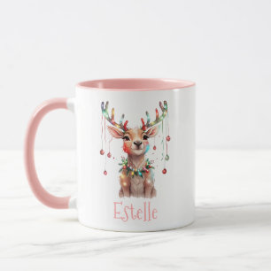 Weihnachtsleuchten und Ornamente der Rentiere Tasse