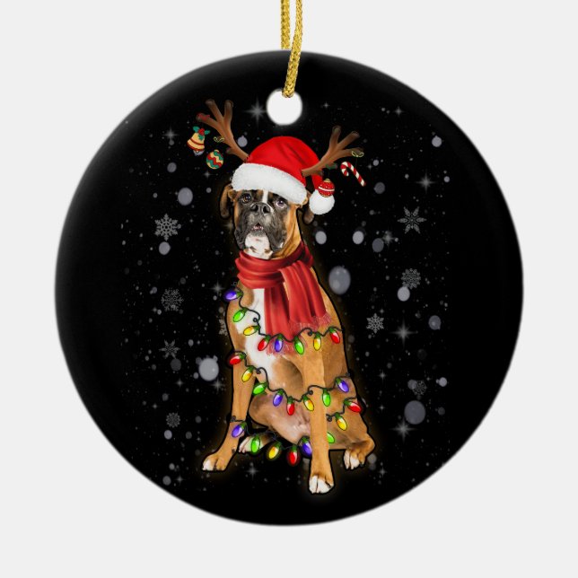 Weihnachtsleuchter Boxerhund mit Hornrescher Keramik Ornament (Vorne)