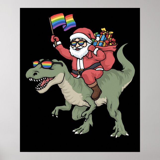 WeihnachtslGBT Weihnachtsmann TRex Rainbow Gay Pri Poster (Vorne)